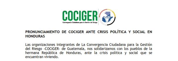 PRONUNCIAMIENTO DE COCIGER ANTE CRISIS POLÍTICA Y SOCIAL EN HONDURAS